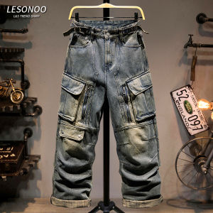 LIANSENNIAO | Quần Jeans Nam Rugged Cool Dạng Rộng Nhiều Túi
