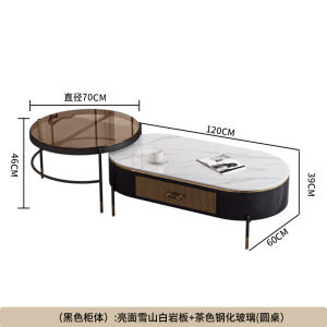 Modern Minimalist Golden Boot Shiny Rock Panel Coffee Table TV Cabinet Combination Living Room Luxury Oval Shape Tea Table Small Size