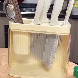 HOMEC ที่เก็บมีด - ชุดวางช้อนวางมีด กล่องเสียบมีด Knife holder สำหรับเก็บมีด ตะเกียบ เป็นระเบียบ มีถาดรองน้ำ