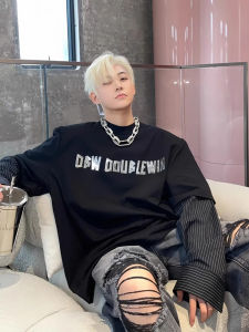 Trendy Shoulder Padded Letter Print Half Sleeve Mens T-Shirt Summer Casual Cotton Youth Fashion Brand Short Sleeve Tee