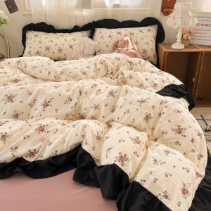 Hebe Style French Lace Rose Sugar Bedding Set Dormitory Version Four-Piece Set Student Three-Piece Set Bed Skirt Duvet Cover
