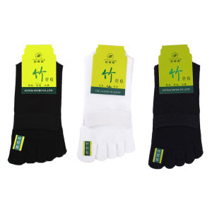 Mens Mid-Calf Five-Finger Socks 3 Pairs Antibacterial Sweat Absorbent Bamboo Fiber Pure Color Separate Toe Socks Outiai Brand