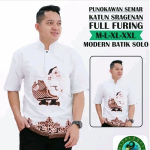 Baju muslim pria dewasa baju koko pria lengan pendek full furing batik wisanggeni solo motif semar putih