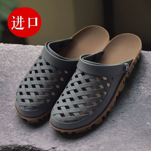 Authentic Rubber Slippers Mens Clog Shoes Anti-slip Toe Cover Thick Bottom Couple Casual Beach Sandals Summer Home Slippers