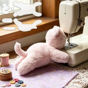 YOMDID 6pcs Lying Fluffy Kitten Sewing Templates DIY Cute Kitten Pattern Quilting Stencil Durable PET Templates For Handicrafts