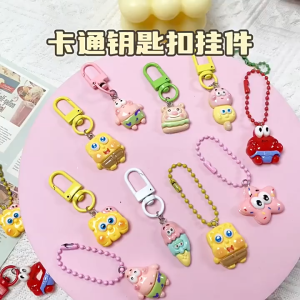 【Local Seller】Cartoon Sponge Baby Keychain Pendant DIY Cute Student Backpack Phone Keychain Pendant Cute Student Bag