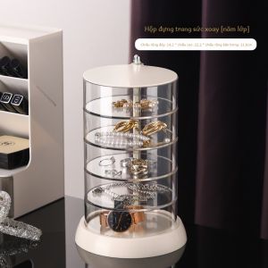Acrylic Cao Cấp Nhiều Lớp Xoay Hộp Đựng Trang Sức Nhẫn Bông Tai Vòng Tay Vòng Cổ Xuyên Thấu Sắp Xếp Lưu Trữ Máy Tính Để Bàn Phụ Kiện