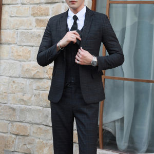 Mens Autumn Winter Trendy Three-Piece Suit Set Slim Fit Stylish Vest Trousers Ensemble Handsome Personality Wardrobe Essential