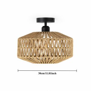 JOYINLED Boho Rattan Ceiling Lamp Wicker Ceiling Light Woven Flush Mount Ceiling Light Fixture for Hallway Bedroom Kitchen 30CM
