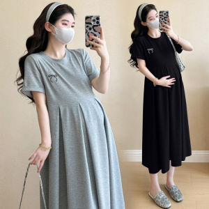 Fashion Bow Embroidery Loose Slim Fit Maternity Dress