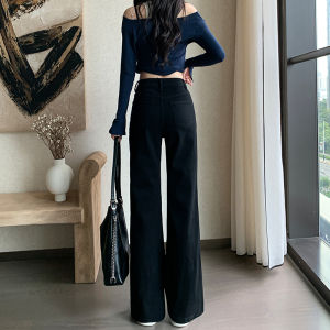 High Waist Flared Jeans Womens Loose Slimming Spring Summer 2025 Casual High Waist Loose Fit Non-Matching Leggings Black