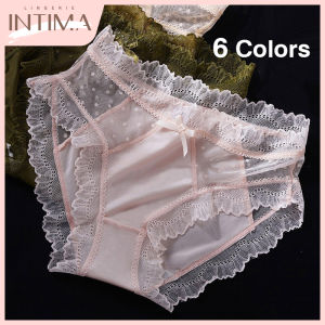 INTIMA กางเกงกางเกงชั้นในลายลูกไม้เซ็กซี่เอวกลางไร้รอยต่อสำหรับผู้หญิงกางเกง Celana Dalam Bahan Sutra ผ้าฝ้ายระบายอากาศบางเฉียบ