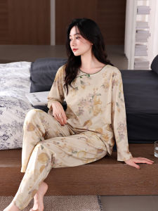New Chinese Style Womens Sleepwear Long Sleeve Pure Cotton Home Clothes Set plus Size Mom Suitable Autumn Season Comfortable