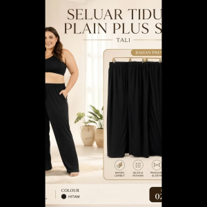 Womens Plus Size SELUAR TIDUR Plain Black Sleep Pants Soft Lounge Pajama Bottoms Drawstring Waist 3XL-6XL