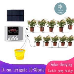 Solar Energy Intelligent Automatic Watering Device for Plants Garden Drip Irrigation Device Double Pump Controller Timer System