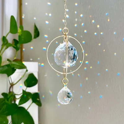 1pc Crystal Sun Catcher Galaxy Metal Ring Pendant Crystal Jewelry Window Sun Catcher Home Garden Car Decoration