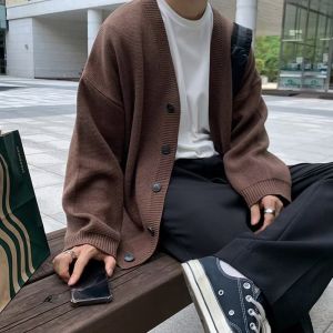 Áo Len Cardigan Nam Dáng Rộng Dài Tay Cổ Chữ V Màu Trơn Phong Cách Hàn Quốc Cao Cấp Áo Khoác Ngoài Mùa Thu Đông Áo Len Dệt Kim