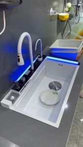 Beautiful kitchen sink White Digital Display Waterfall Kitchen Sink Stainless Steel Single Sink Nano Honeycomb Home Sink