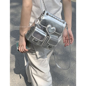 Trendy Womens Bucket Bag Travel Backpack Chain Strap Versatile Shoulder Bag Soft PU Leather Korean Style Small Size