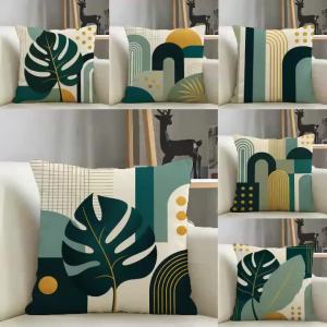 Mid Century Geometric Cushion Cover Natural Linen Pillow Case Organic Fabric Double Sided Print Sofa Home Decor Gift