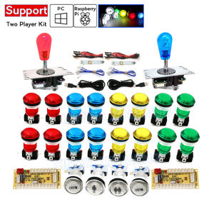 Game Player DIY SANWA Arcade Kit for PC Raspberry Pi with LED Push Button American Style Joystick USB Encoder Cable Mame Pandora