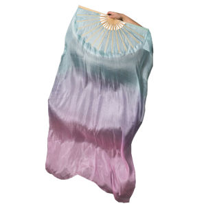 พัดเต้นรำไหมยาวคลื่นสีตัดกันสไตล์ย้อนยุคสำหรับผู้หญิง วัสดุผ้าไหม หนัก 280 กรัม อุปกรณ์เต้นรำแบบอินเทรนด์