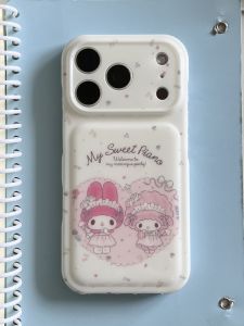Sanrio | Cute White Love Heart Sanrio My Melody Lens Protective Phone Case For iphone 17 ProMax 16 15 Cartoon Shockproof Cover With Chain