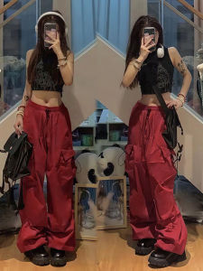 Quần Dài Thường Ngày Rộng Rãi Màu Đỏ Cho Nữ Quần Dài Thể Thao Rộng Rãi Phong Cách Đường Phố Quần Dài Công Sở Cho Nữ