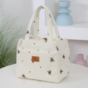 กระเป๋าถือผ้าคอร์ดูรอยน่ารัก กระเป๋าแม่ทันสมัยสำหรับผู้หญิง กระเป๋าใส่อาหารสำหรับคนทำงาน กระเป๋าใส่ของเล็กแบบลำลอง