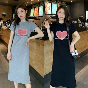 Cỡ Lớn Thoải Mái Áo Thun Ngắn Tay Nữ Đầm Mùa Hè 2024 Phong Cách Mới Thon Gọn Rộng Rãi Áo Thun Dài Đến Đầu Gối Đầm Đa Năng Phong Cách Hàn Quốc