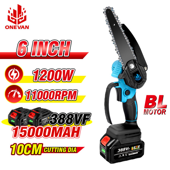 ONEVAN 11000RPM Brushless Electric Chain Saw With Safety Lock Cordless Handheld Pruning Saw Woodworking Electric Saw Cutting Tool，For Makita 18V Battery