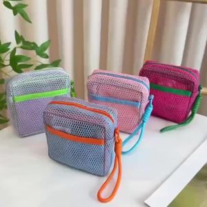 Túi Đựng Mỹ Phẩm Dạng Lưới Hình Vuông Nhiều Túi Di Động Có Dây Kéo Hộp Đựng Đồ Lặt Vặt Đa Năng Polyester Có Thể Tái Sử Dụng