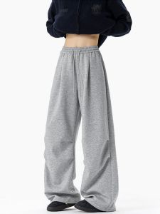 OULUDE | American Pleated Grey Drapey Sweatpants Men Streetwear