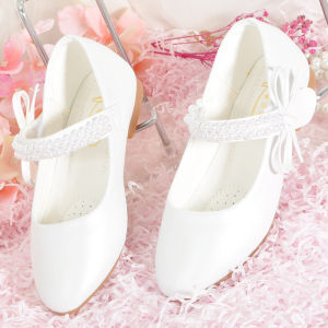 Princess Shoes for Girls Soft Bottom Primary School Student Leather Shoes Piano Performance White with Dress Genuine Leather Kids High Heel Shoes for Four Seasons