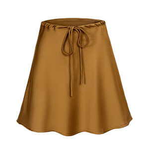 Drawstring Satin Mini Skirt Fashion Casual Loose Solid Color Belted Womens Short Skirt Drape High Waist Umbrella Skirt