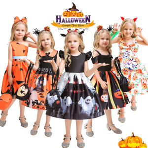 MQATZ 2PCS With Bag Carnival Halloween Costume For Kids Children Clothes Girl Princess PartyDresses Ghost Pumpkin Pattern Cosplay WS013