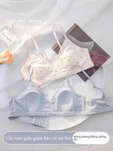 Áo Ngực Kiểu Pháp Triangle Cup Mỏng Mùa Hè Cho Nữ Tai Thỏ Ngực Nhỏ Tập Trung Thoải Mái Áo Ngực Không Dây Cho Bé Gái