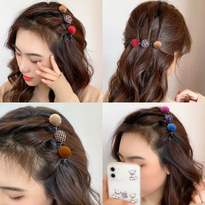 Hair Clip Broken Hair Artifact Bangs Clip Duckbill Clip Braided Hair Pin秋冬小香风编发夹毛球鸭嘴夹女刘海编发神器碎发夹子成人侧边发卡