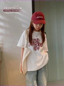 Loose Cotton Short Sleeve T-Shirt for Girls Child Printed Casual Fashion Summer New Style Korean Style round Neck Sweatshirt