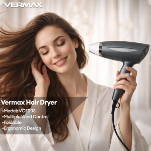 Vermax Professional Hair Dryer 1800W 3-Temps Electric Hair Blower Care Fast Negative Ionic care