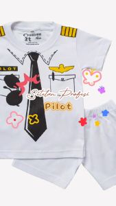 Setelan Kaos Anak Laki-Laki Motif Pilot dan Celana Pendek Anak Usia 1-6 Tahun Bahan Katun