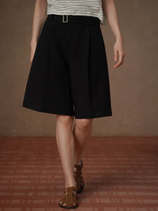 hacikis | All-match Slim-fit Waistband 3D-pleat Loose High-waist Work Shorts