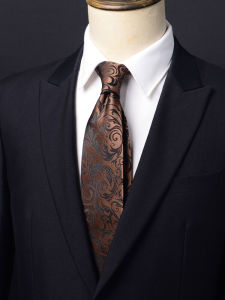 Business Formal Wedding Tie Mens 8cm Wide Work Coffee Color Leaf Pattern New Groom Casual Office Professional Necktie