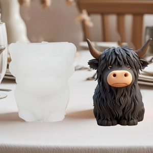 Alpine Cow Candle Mold - Epoxy Resin and Clay Handmade Silicone Mold Richly Detailed Highland Cow Design Black and White Textu