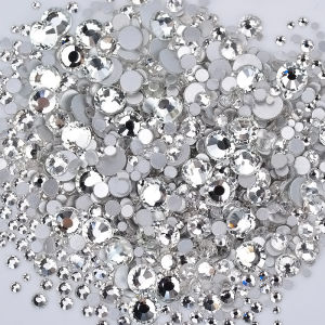 JUNAO 1400pcs Mix Size Clear Crystal Rhinestones Glass Flatback Crystals Round Nail Stones For DIY Cup and Clothes Crafts