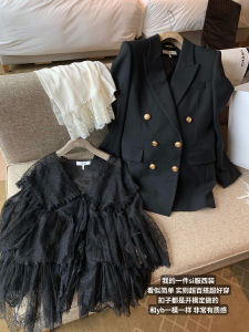 ChicYOU Black Woolen Suit Jacket for Women with Gold Buttons Simple Style Commute Friendly Long Sleeve Formal Outerwear