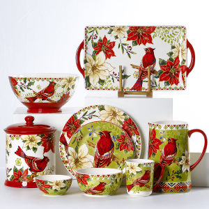 Creative Christmas Red Bird Hand-painted Ceramic Tray