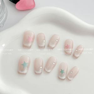 Star Sink Handmade Wearable Nail Art Pieces Water Light Smile Cat Eye Duckling AB Star Detachable False Nails Short Staircase