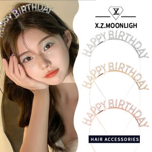 X.Z.MOONLIGH Happy Birthday Rhinestone High-End Party Headband Photo Props Hair Accessories