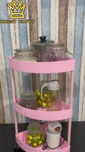 Bright Crown Rak Susun Dapur Plastik Rak Troli Susun Dengan Roda Serbaguna 3 Layer Dan 4 Layer